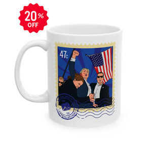 Trump 47c Assassination Defiance Pop Art Postage Stamp - Ceramic Mug